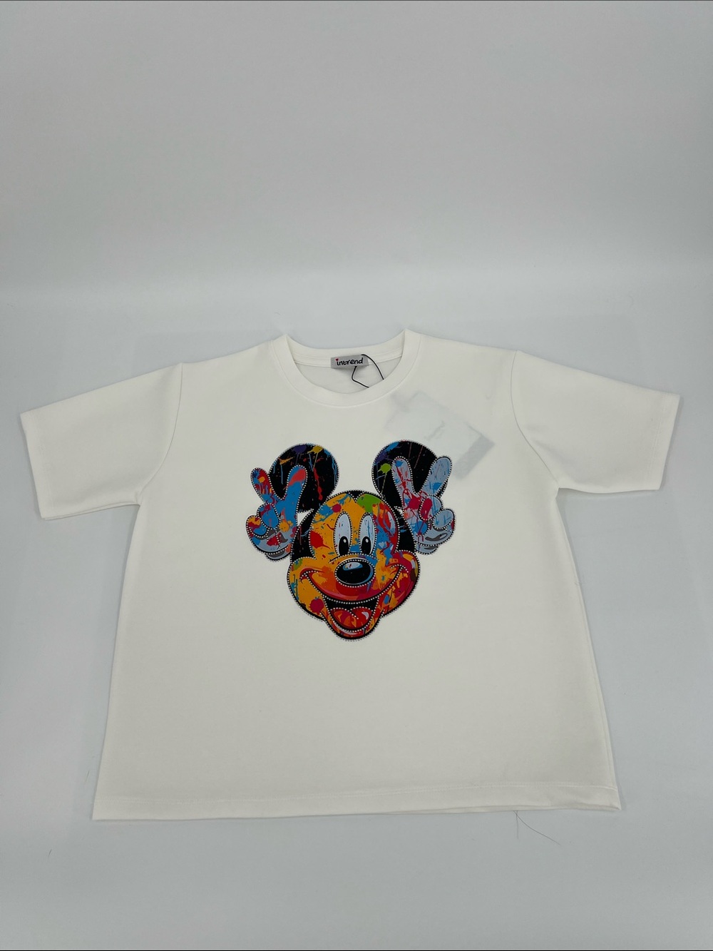 Mickey Face White Graphic Tee with Colorful Character Print